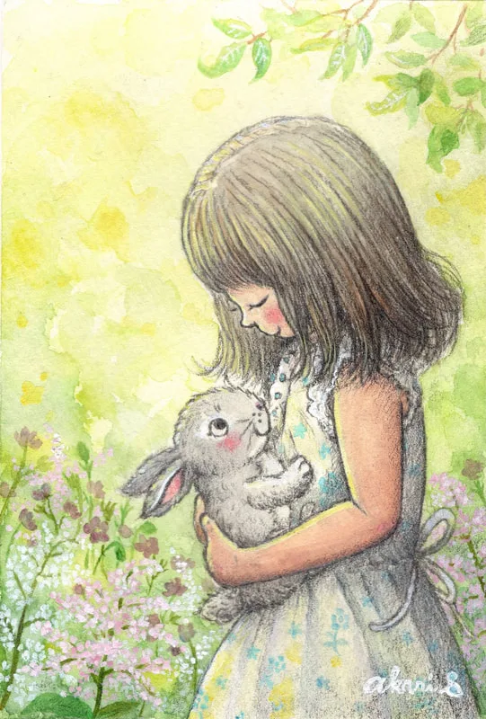 イラスト　女の子とうさぎ
