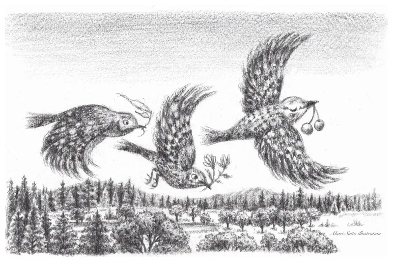 白黒イラスト　3羽の鳥