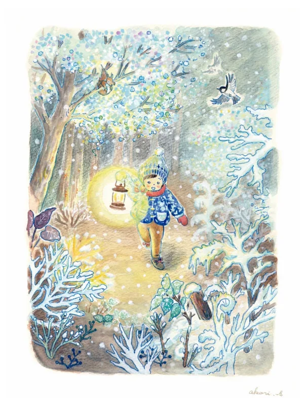 イラスト　冬の景色とこども